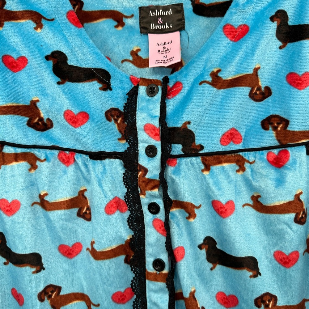 Ashford & Brooks Micro Fleece Nightgown‎ Medium Blue Dachshund Dog Print Lounge - Picture 5 of 9